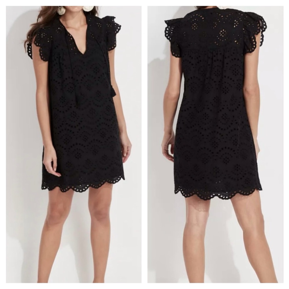 Vineyard Vines Eyelet Flutter Sleeve Lace Up Dress Women Size XS Coquette Preppy